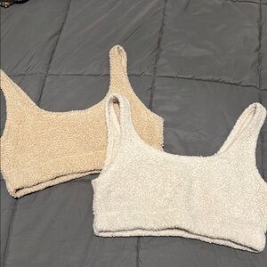 Cozy Sherpa Crop Tops - Beige and White